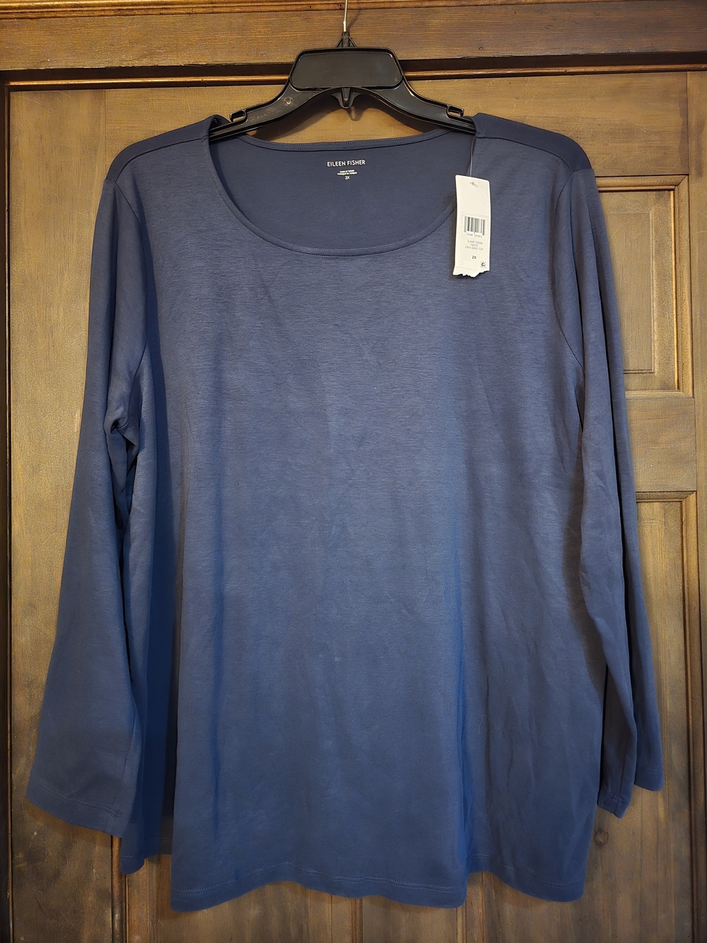 O Eileen Fisher 100% Organic Cotton Blue Long Sleeve Scoop Neck Top 2X